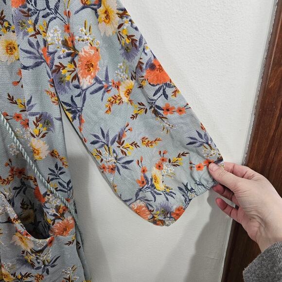 Jodifl Lace Up Blue Floral Dress Size Large Pockets Pull On 3/4 Sleeves - Picture 5 of 8
